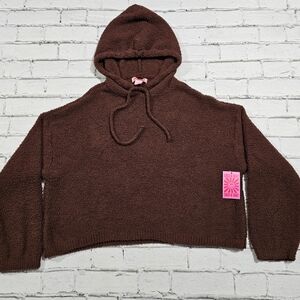 Brown Fuzzy Cropped Hoodie